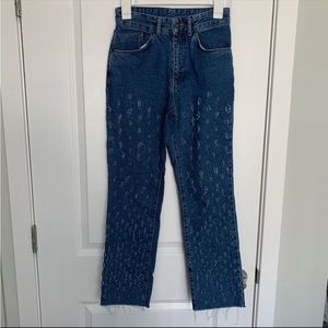 Women’s 26 THE RAGGED PRIEST Dark Blue Denim Front Distressed Small Hole Jeans